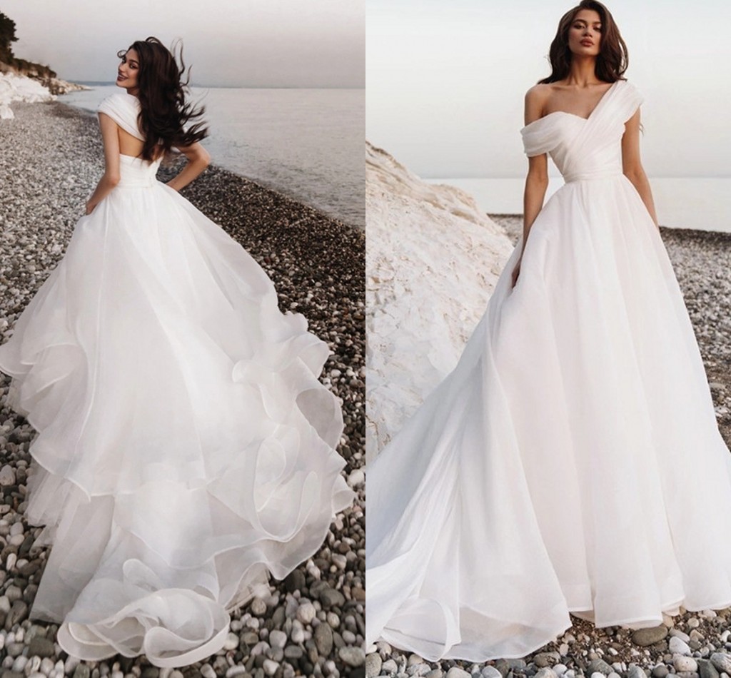 New Princess A-Line Wedding Dress Off The Shoulder Court Train Organza Bridal Gown Summer Beach 2023 Robe De Mariee