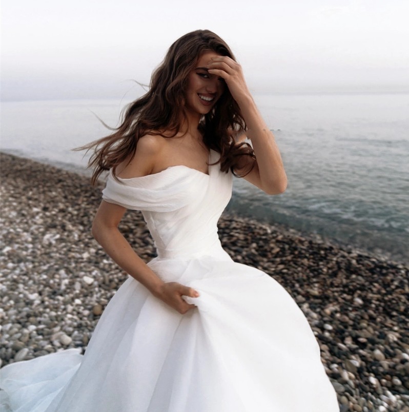 New Princess A-Line Wedding Dress Off The Shoulder Court Train Organza Bridal Gown Summer Beach 2023 Robe De Mariee