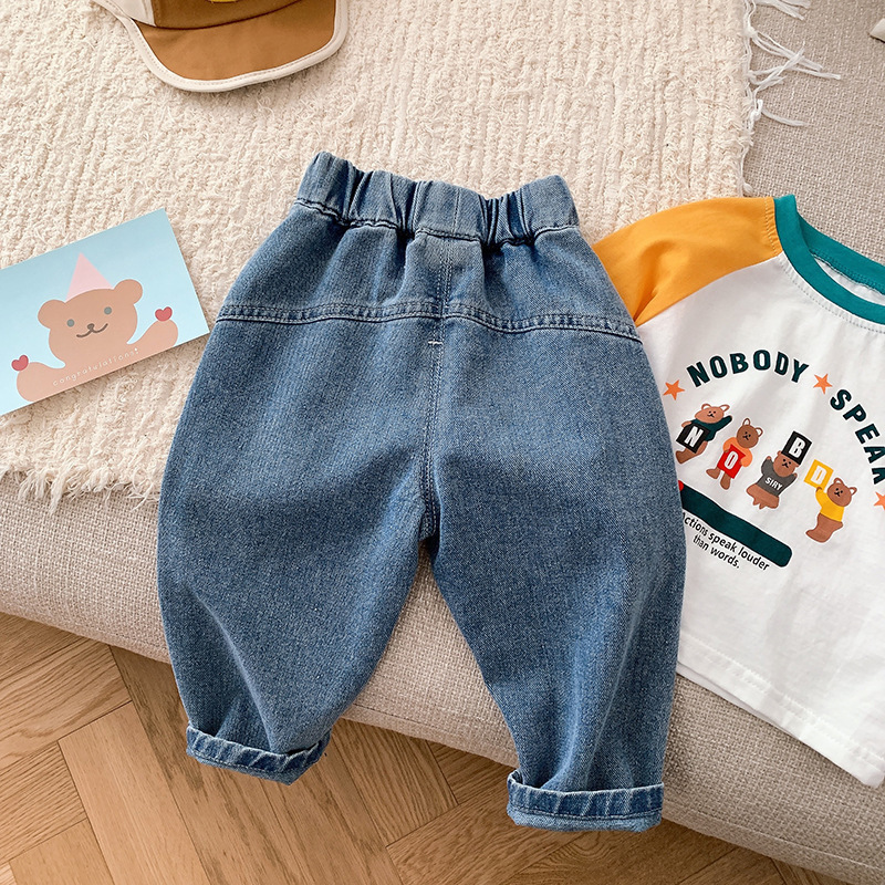 Jeans 0-6Y Kids Boys Jeans Casual Pants Spring Children's Clothes Girls Jeans Solid Cargo Pants Korean Baby Boy Denim Trousers 230306