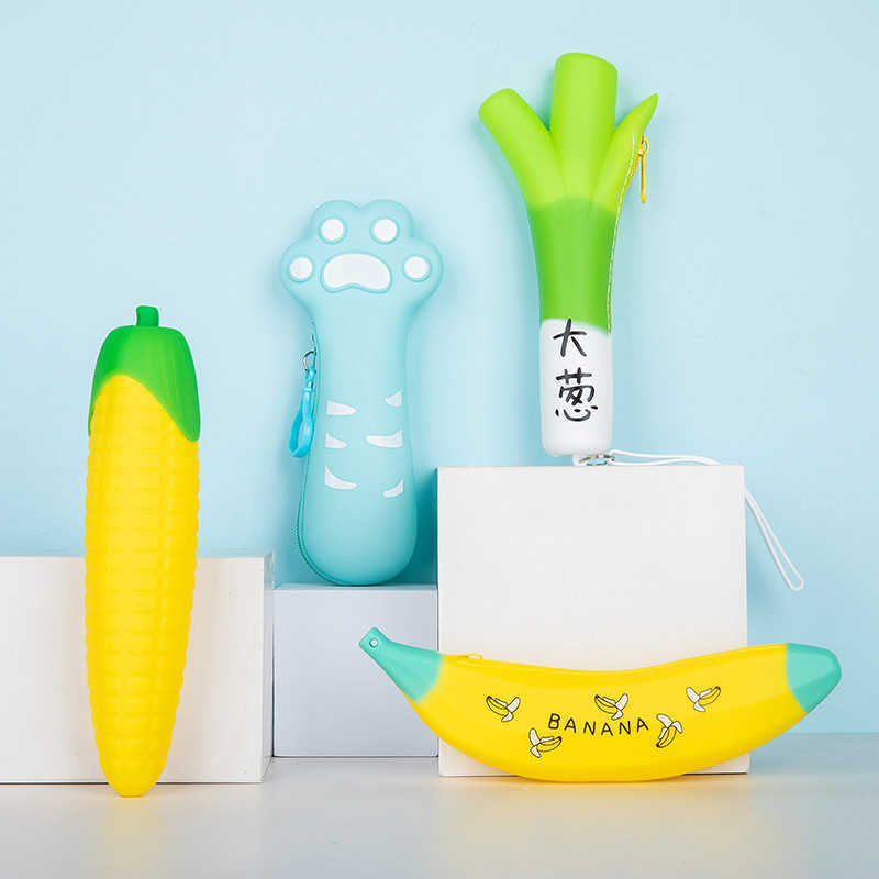 Pencil Bags 1 Pcs Lytwtw's New Cute Cartoon Kawaii Vegetables Portable Silicon Pen Pencil Bag Makeup Cosmetic Pocket School Stationary Case J2303
