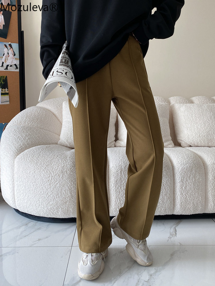 Women's Pants Capris Mozuleva Women Winter Woolen Pants Autumn High Waist Straight Long Pants Female Streetwear Trouser Full Length Wide Leg Trou
