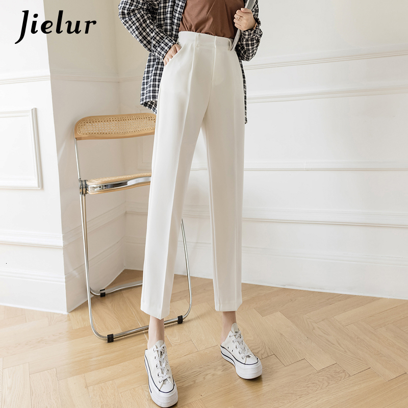 Women's Pants Capris Jielur Fashion Female Pants Spring Straight Black White Khaki Trousers Suits Formal Casual S-XL Women's Pants Harajuku 