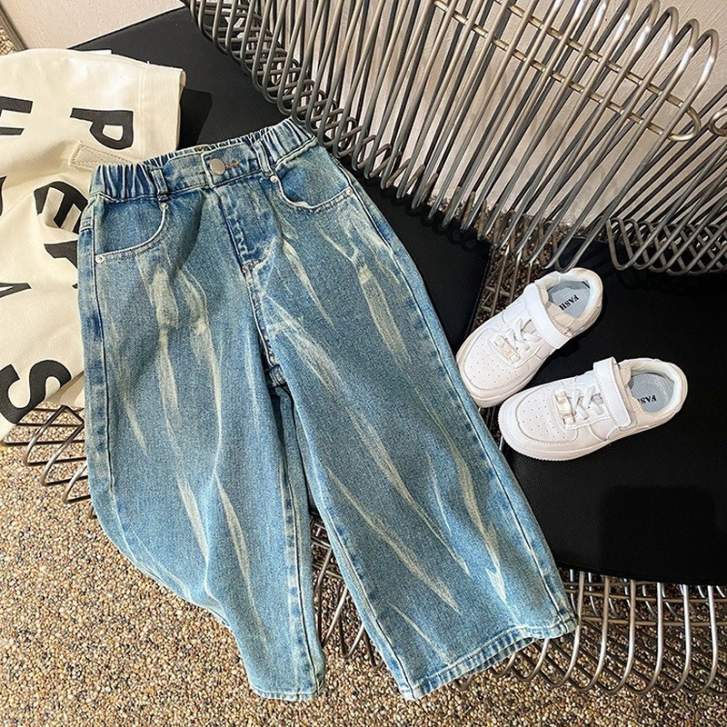 Jeans Boys tie-dyed wide lge denim pants 2-8 Years Kids fashion loose casual jeans 230306