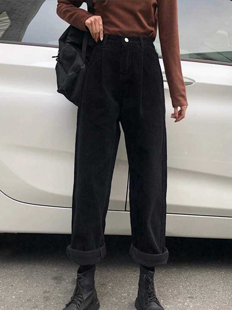 Women's Pants Capris Corduroy Women's Pants Straight Casual High Waist Pleated Trousers Vintage Harajuku Autumn Chic Solid Woman Bottoms 230
