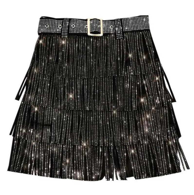 Skirts Heavy Drilling Rhinestones Fringed Skirt With Belt Women' High Waist Multi Layer Short Cake S667, Black
Skirts Heavy Drilling Rhinestones Fringed Skirt With Belt Women' High Waist Multi Layer Short Cake S667, Black