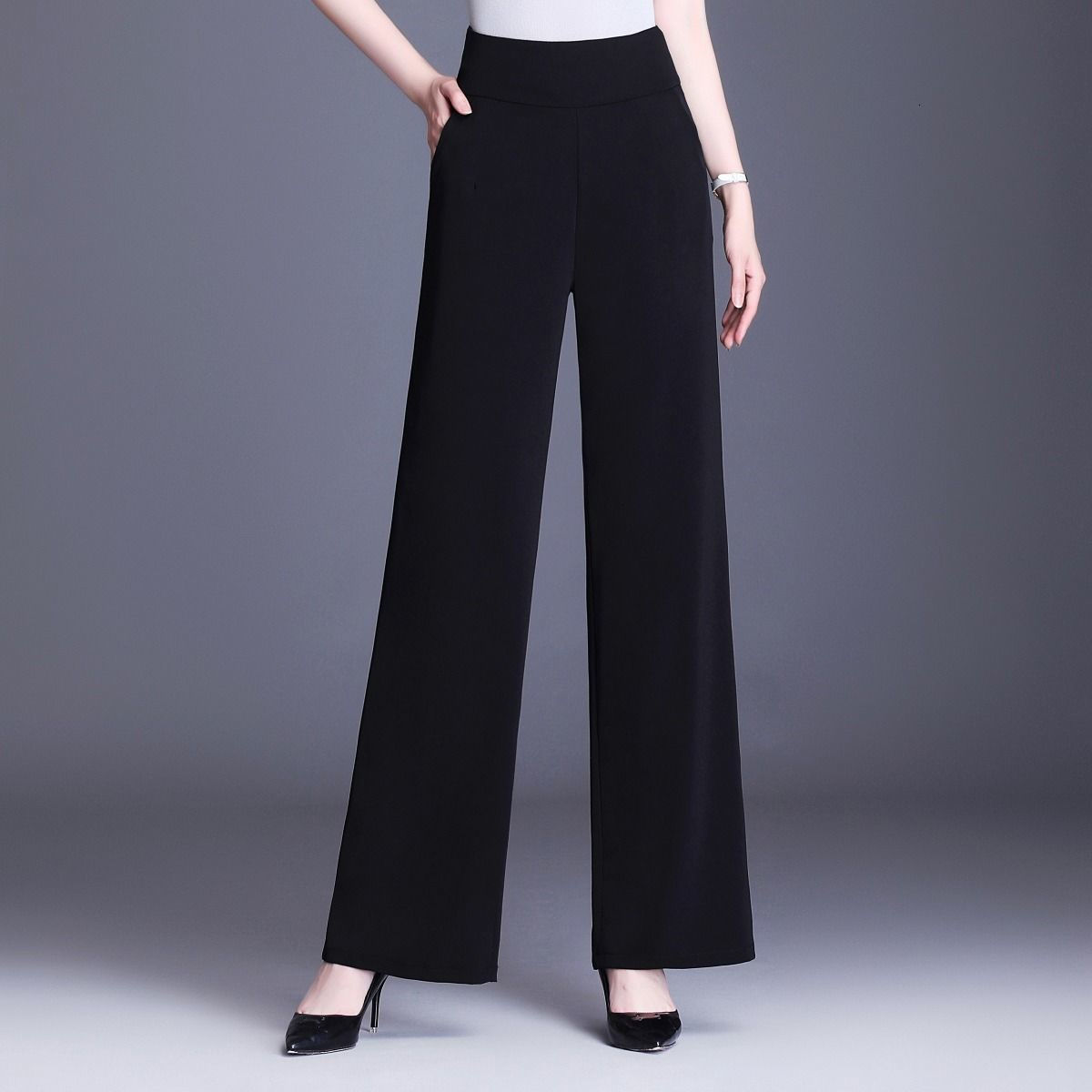 Women's Pants Capris Office Lady All Season All-match Woman Wide Leg Pants Oversize 6XL High Waist Elastic Solid Korean Fashion Straight Trousers