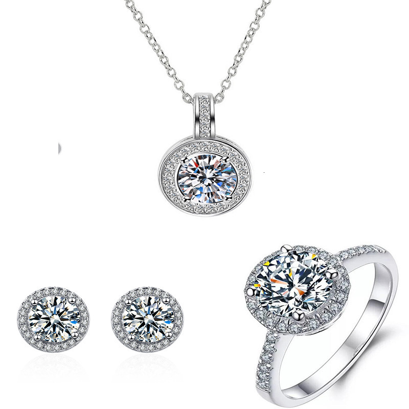Earrings Necklace Solitaire Lab Diamond Jewelry set 925 Sterling Silver Party Wedding Rings For Women Bridal 230303