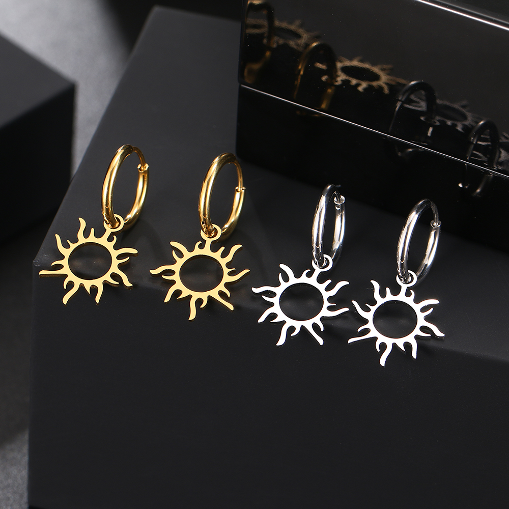 Stainless Steel Earrings New Sun Totem Plated Hoops Trend Charm Earring For Women Jewelry Party Best Gifts