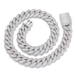 Solid Silver 16mm Wide Gra d Color Moissanite Diamond Necklace Cuban Link Chain for Mens Hiphop Rapper Life Jewelry