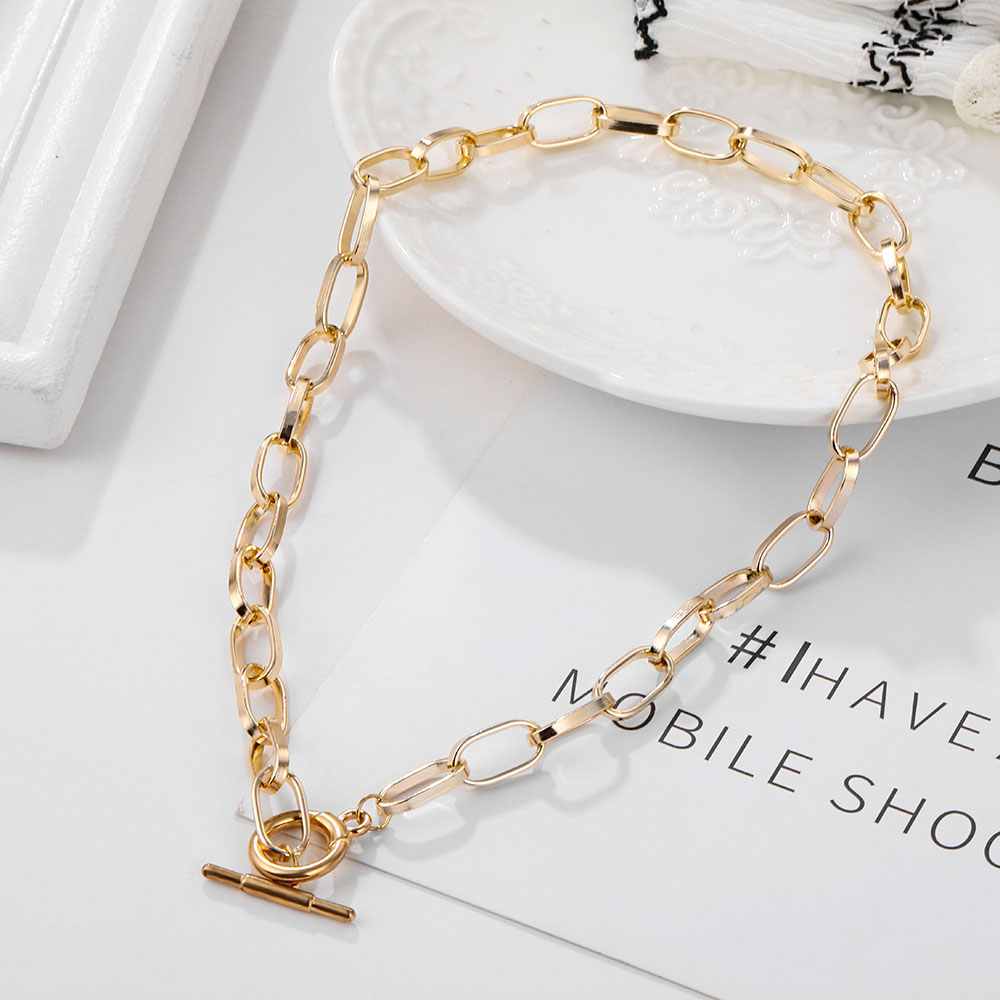 Thick Chain Toggle Clasp Necklaces Mixed Linked Circle Necklace for Women Minimalist Choker Hot Jewelry