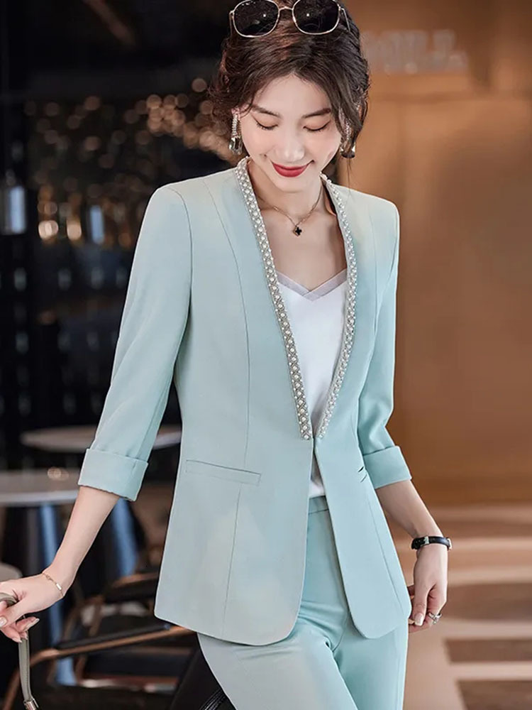 Women's Suits Blazers V neck Thin Suit Women's Spring and Summer Korean Fashion Professional Wear Half Sleeve Casual Jacket Office Blazer 23