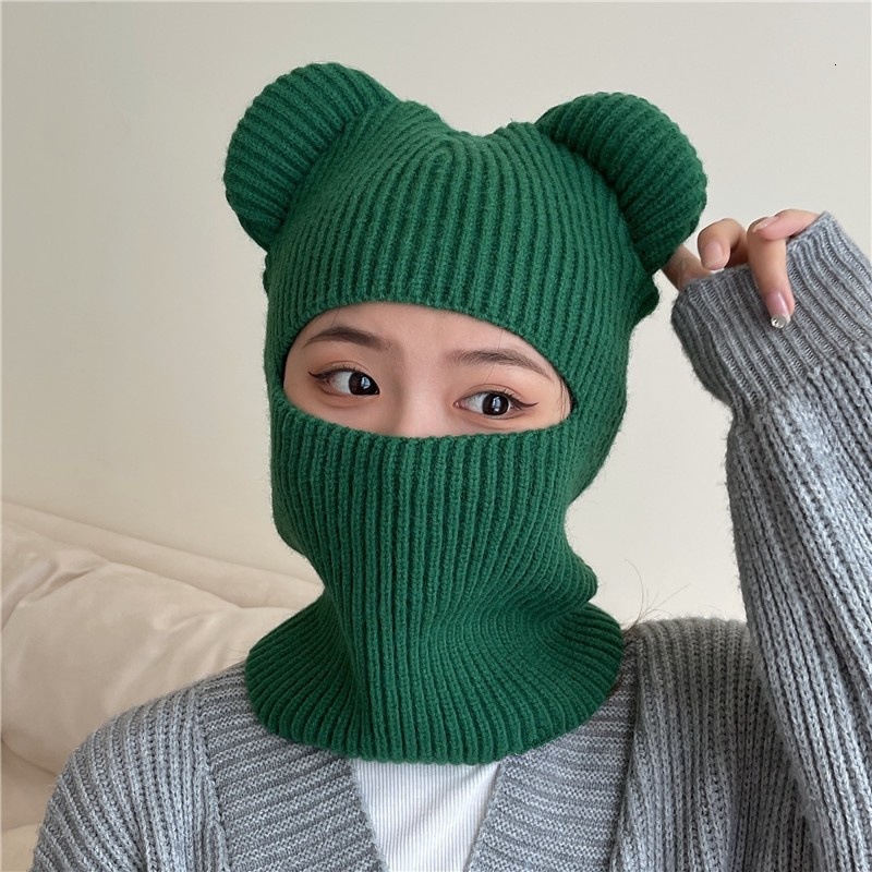 Beanie Skull Caps Funny Balaclava Winter Cute Bear Ears Knitted Hat Women Warm Full Face Cover Ski Mask Men Outdoor Sport Windproof Beanies 230306 L25