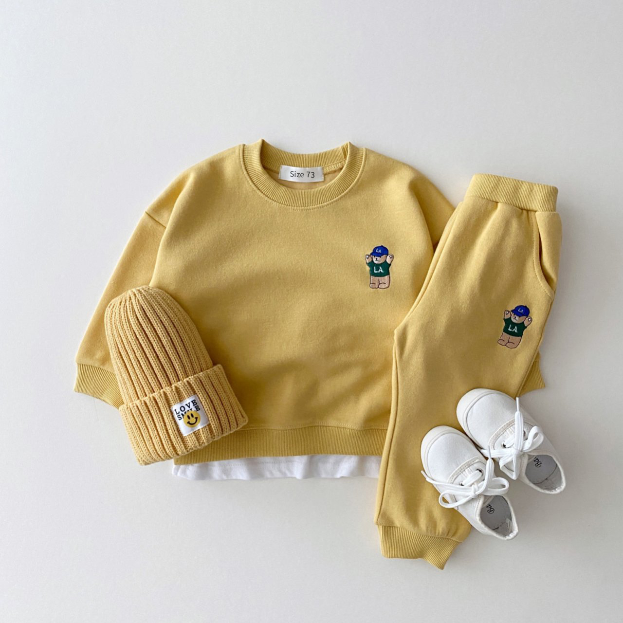Clothing Sets Korea Toddler Baby Boys Gilrs Clothes Sets Basic Cotton Embroidered Bear SweatshirtJogger Pants Set Kids Sports Suits Outfits 230303
