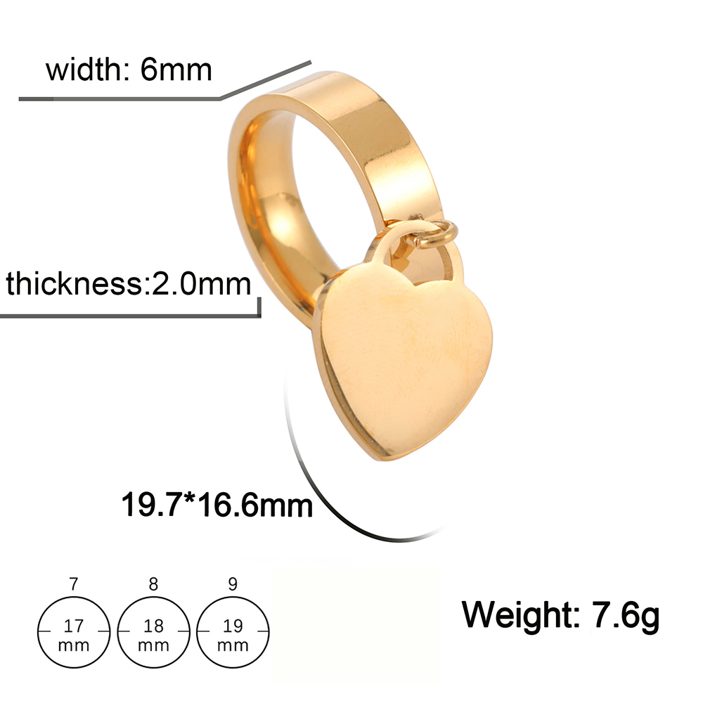 Stainless Steel Gold Color Minimalist Ring with Big Round Pendant Finger Rings Fashion Anniversary Gifts for Women
