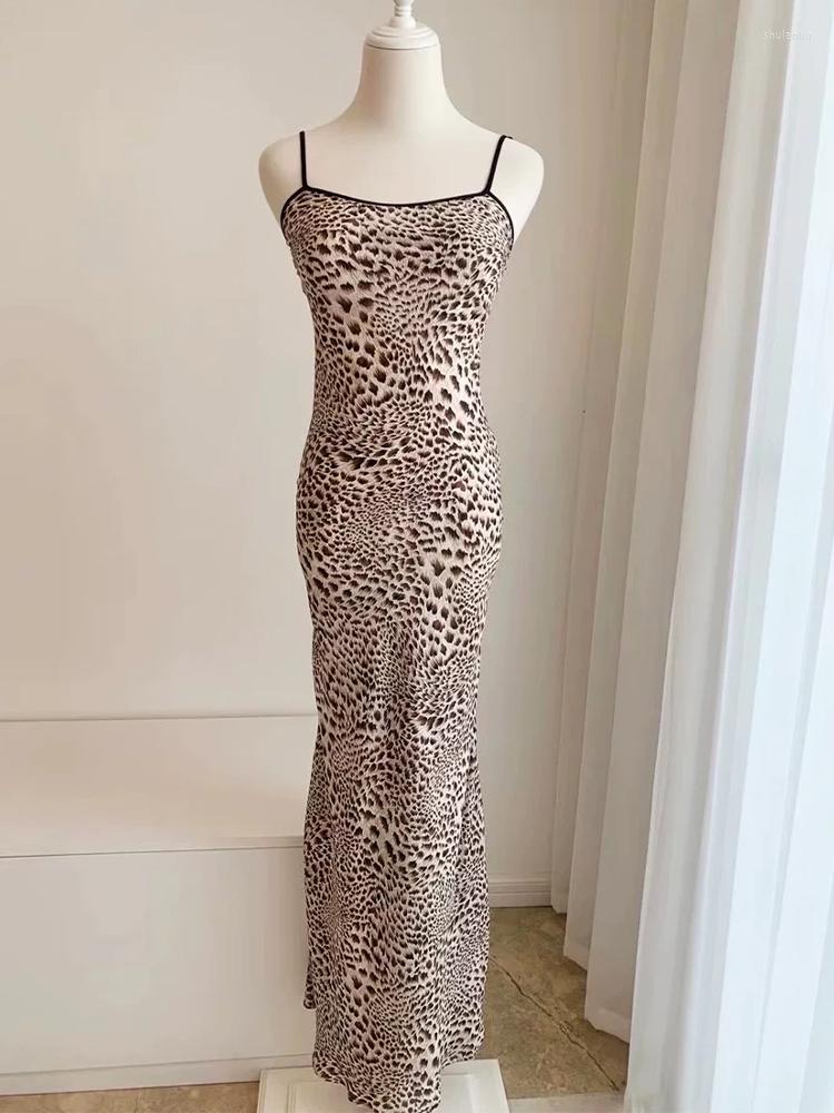 Casual Dresses Silk Leopard Print Slip Mini Dress Sexy Slim Backless Classic Vintage Long Women's Streetwear Music Festival Party