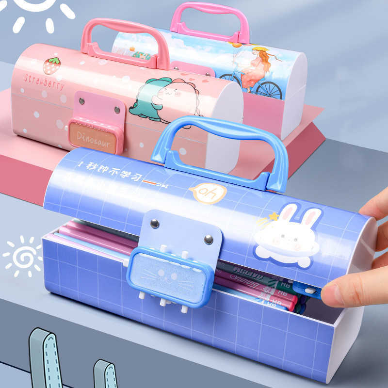 Pencil Bags Trousse Scolaire Portable Creative Pencil Case Multifunction With Password Lock Large Capacity Pencil Case School Stationery J230306