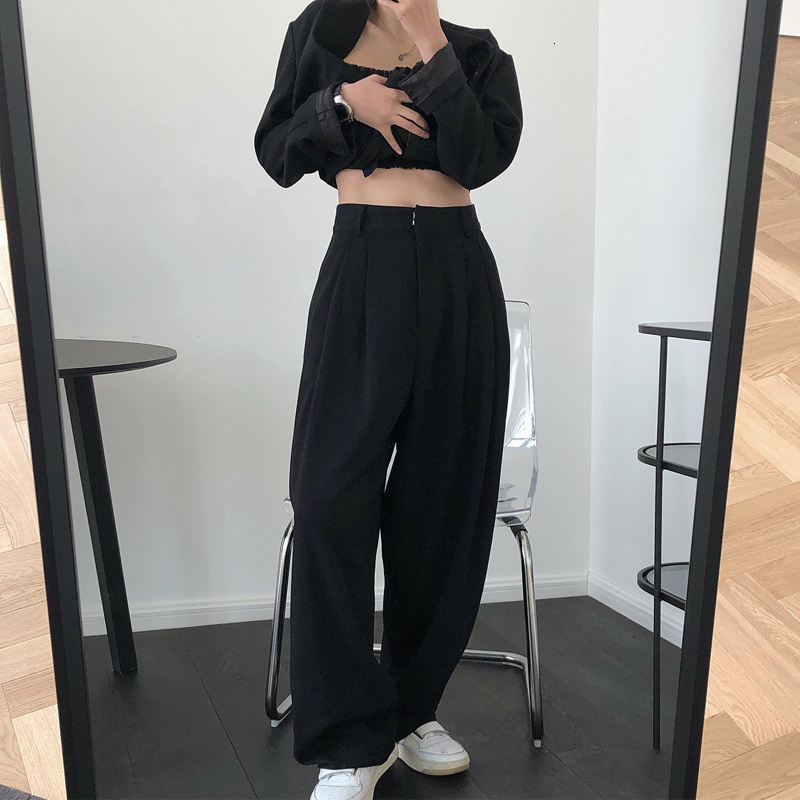 Women's Pants Capris Spring and Autumn Women's Casual Solid Color High Waist Loose Wide Leg Pants 230306