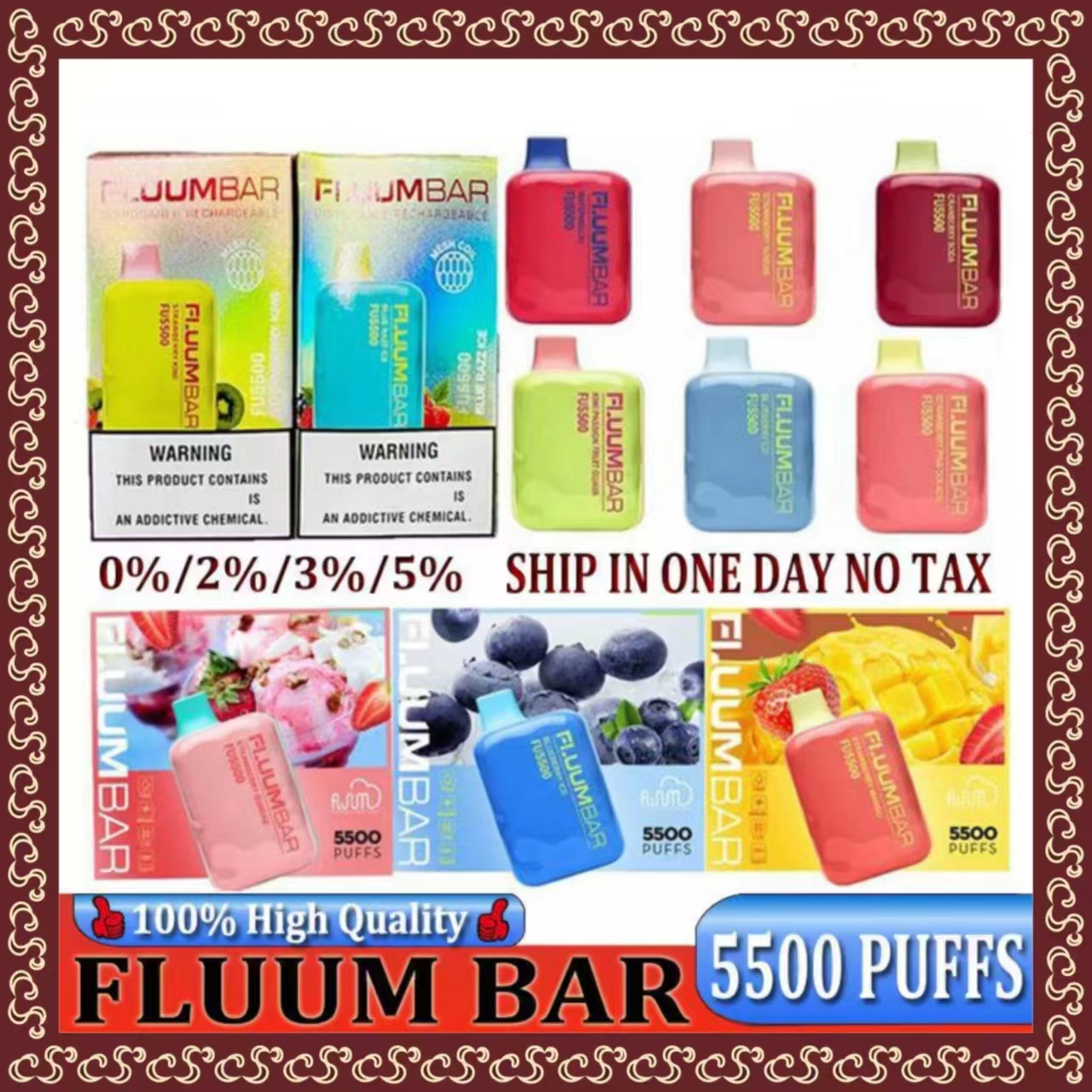 Original Fluum Bar 5500 Puff Disposable E Cigarettes 650mAh Battery 2% 5% Capacity 12ml by Ski Battery Rechargeable OS Vape Pen
Original Fluum Bar 5500 Puff Disposable E Cigarettes 650mAh Battery 2% 5% Capacity 12ml by Ski Battery Rechargeable OS Vape Pen