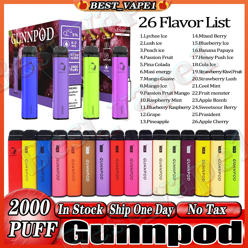 Original GUNNPOD 2000 Puffs Disposable Vape 1250mAh Battery 5% E Cigarette E-cigarettes Deivce 18350 8ml Vaporizer Starter Kit Prefilled with VP Puff 2000 Avilble
Original GUNNPOD 2000 Puffs Disposable Vape 1250mAh Battery 5% E Cigarette E-cigarettes Deivce 18350 8ml Vaporizer Starter Kit Prefilled with VP Puff 2000 Avilble