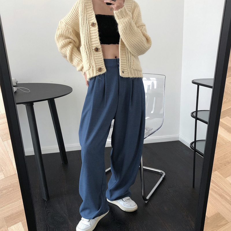 Women's Pants Capris Spring and Autumn Women's Casual Solid Color High Waist Loose Wide Leg Pants 230306