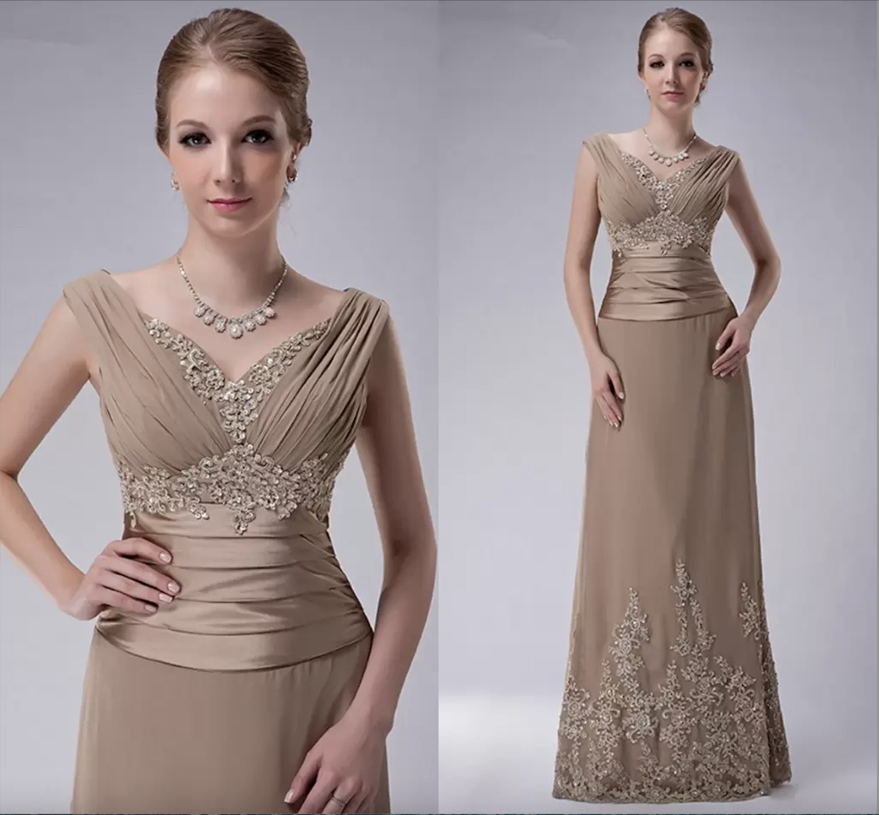 Plus Size Champagne Mother Of The Bride Dress A-Line Cap Sleeves Chiffon Lace Beaded Long Elegant Wedding Groom Gowns 2023 New