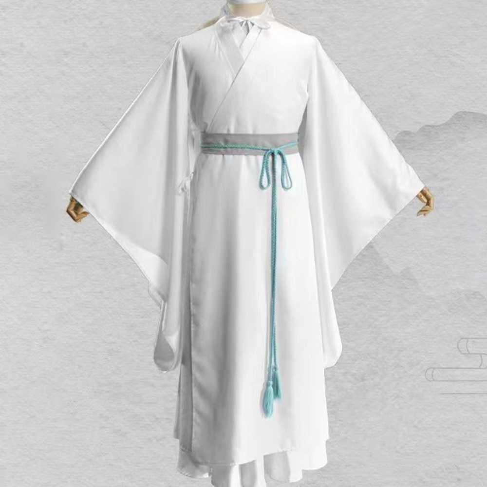 Anime Costumes Xie Lian Cosplay Come Tian Guan Ci Fu Cosplay Xielian Wigs Bamboo Hat Prop White Han Fu Anime Outfit Unisex Anime Clothes Z0301
