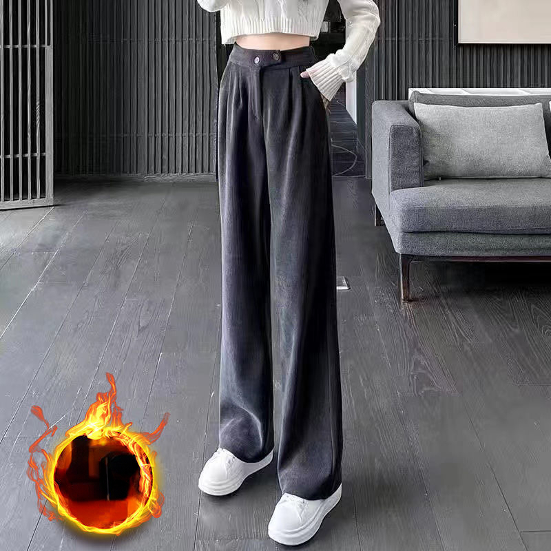 Women's Pants Capris Women Winter Solid Corduroy Trousers High Waist Autumn Vintage Korean Casual Pocket Wide Leg Pants Elegant Loose Y2k Streetw