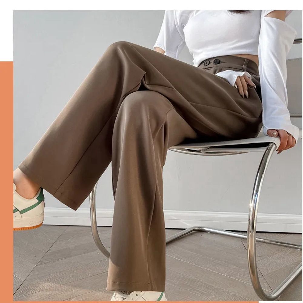 Women's Pants Capris Khaki Black Straight Pants for Women High Waist Loose Casual Long Pants Office Lady All Match Full Length Trousers Clothing 