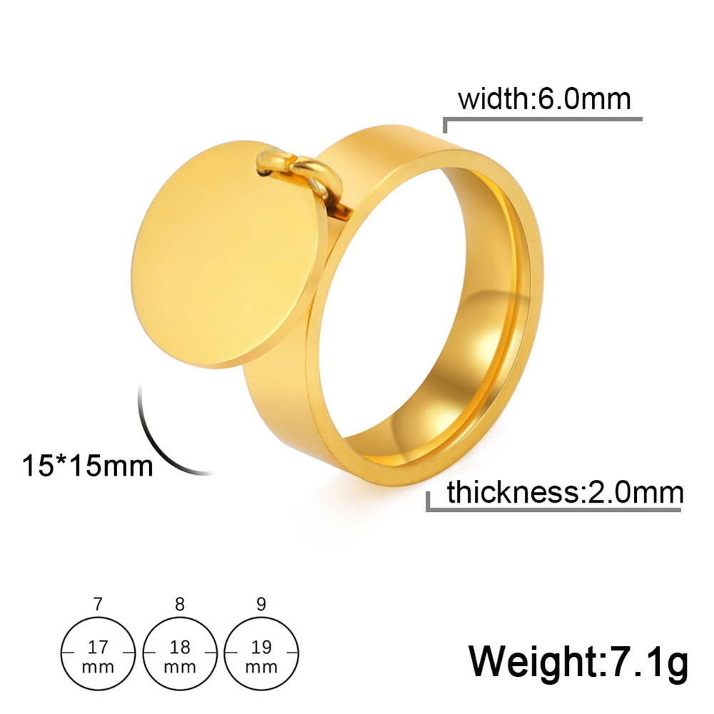 Stainless Steel Gold Color Minimalist Ring with Big Round Pendant Finger Rings Fashion Anniversary Gifts for Women