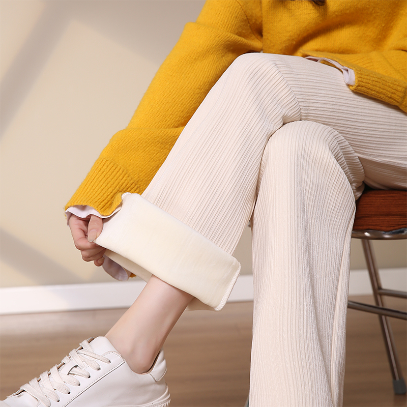 Women's Pants Capris Women Warm Winter Plush Thick Pants Lambskin Cashmere Corduroy Trousers High Waist Casual Cotton Loose Female Wide Leg Pants