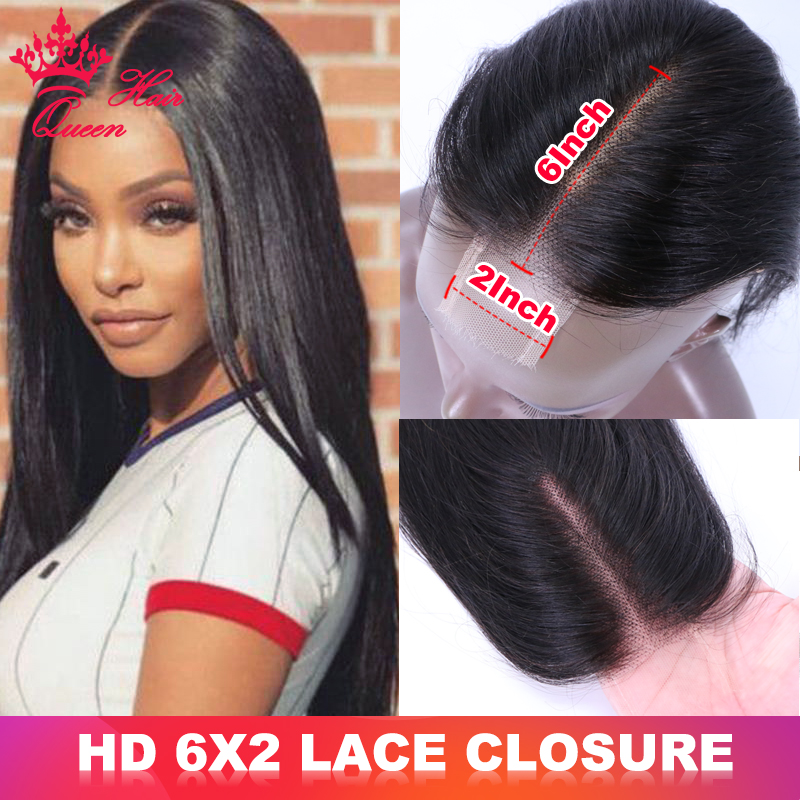 

HD Lace 6x2 Kim K Lace Closure 2x6 Middle Deep Part Pre Plucked Hairline with Baby Hair Small Knots Transparent Lace 100% Virgin Human Raw Hair Straight Closure Only, Natural color
