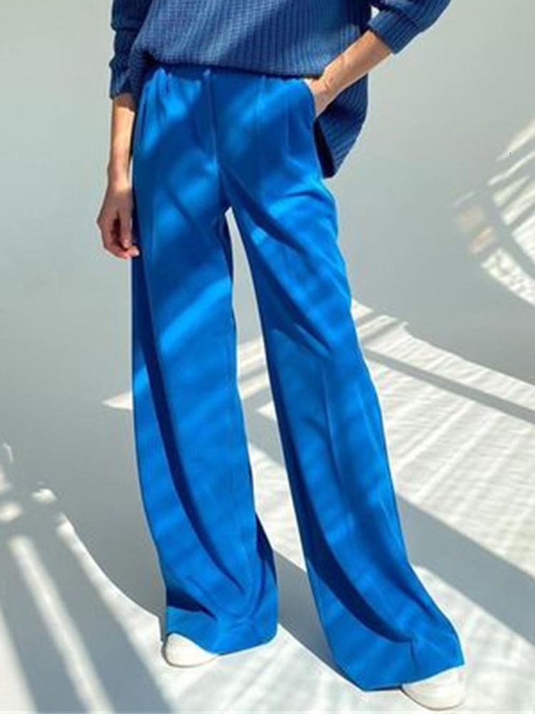 Women's Pants Capris Summer High Waist Women Trousers Loose Straight All-match Office Lady Pant Casual Simple Chic Pocket Floor-length Trouser 23