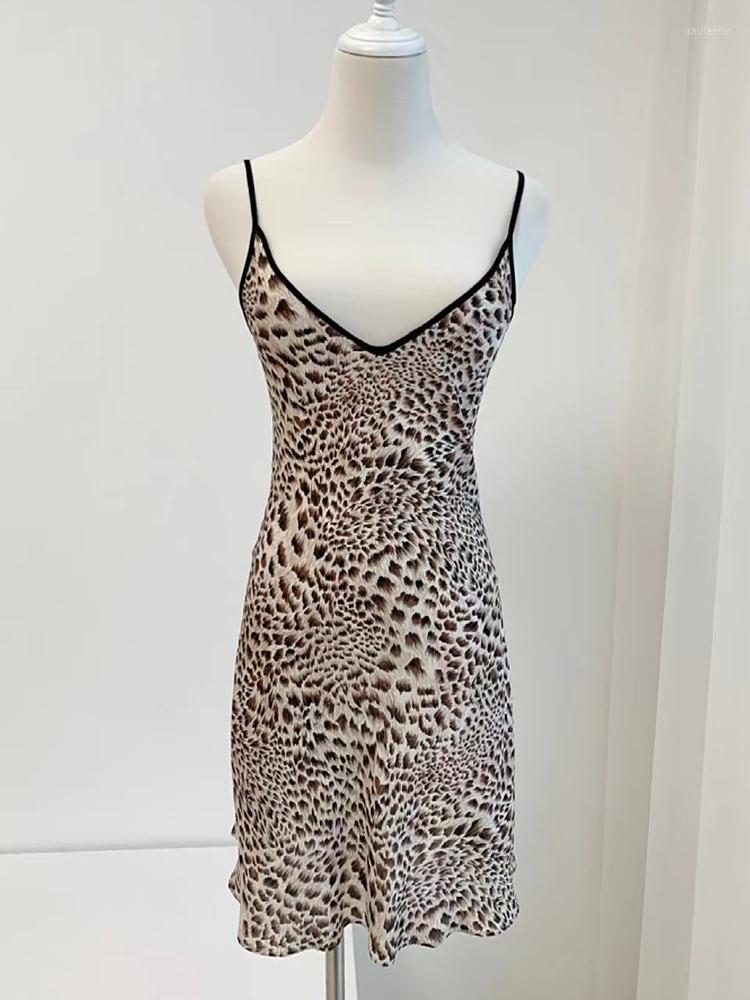 Casual Dresses Silk Leopard Print Slip Mini Dress Sexy Slim Backless Classic Vintage Long Women's Streetwear Music Festival Party
