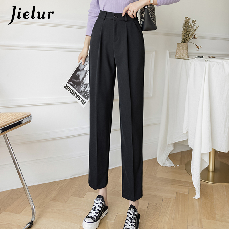 Women's Pants Capris Jielur Fashion Female Pants Spring Straight Black White Khaki Trousers Suits Formal Casual S-XL Women's Pants Harajuku 