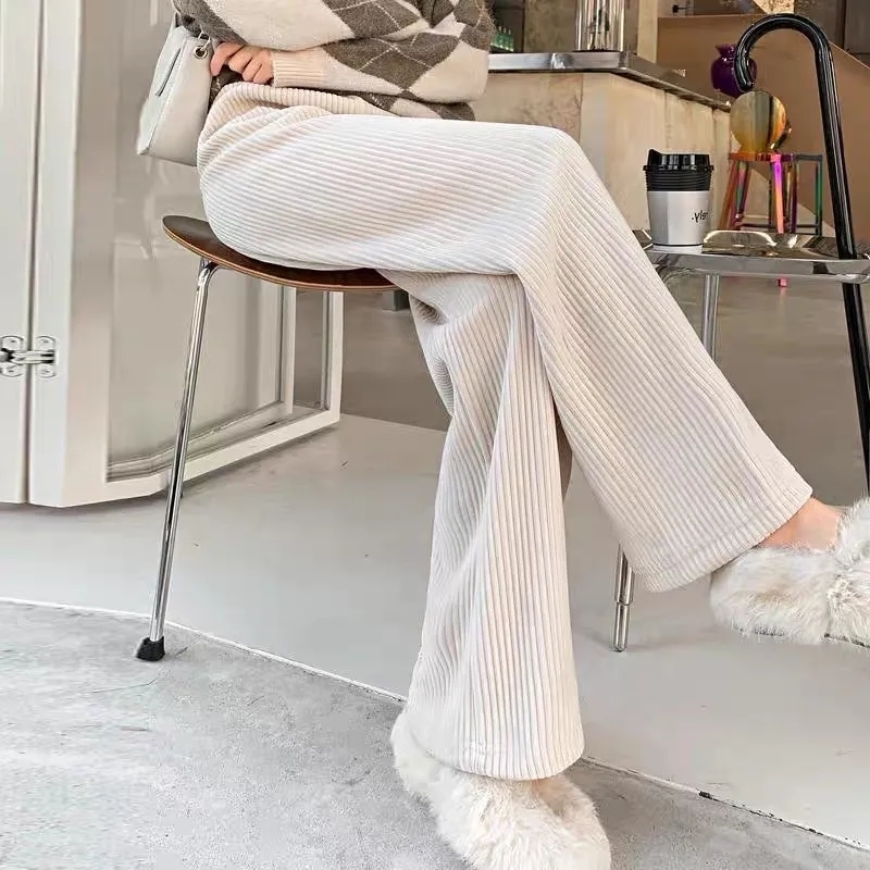 Women's Pants Capris BIYABY High Waisted Corduroy Wide Leg Pants Women Street Style Ribbed Straight Trousers Woman Casual Plus Size Loose Long Pa