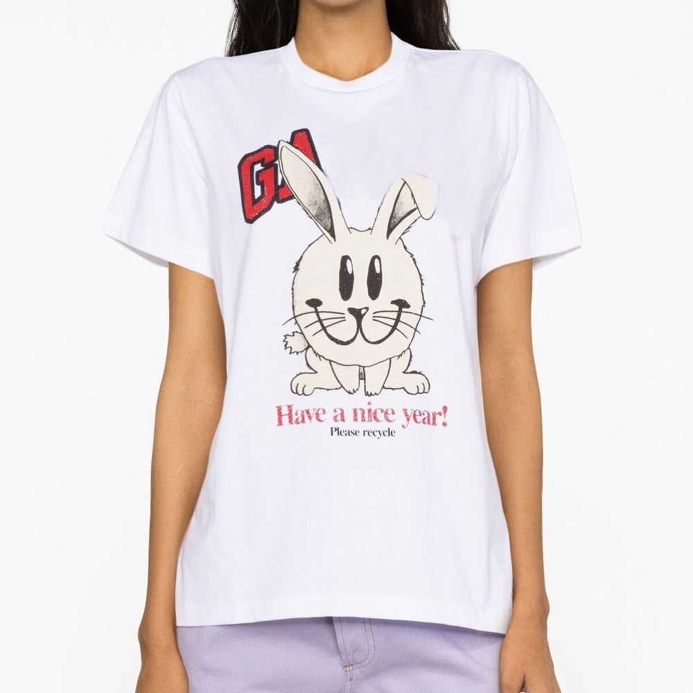 Ganni 2023ss Women Designer T shirt Fashion Tops Rabbit Print Round Neck Loose Short Sleeve Cotton Tees Women, White (spot)
Ganni 2023ss Women Designer T shirt Fashion Tops Rabbit Print Round Neck Loose Short Sleeve Cotton Tees Women, White (spot)