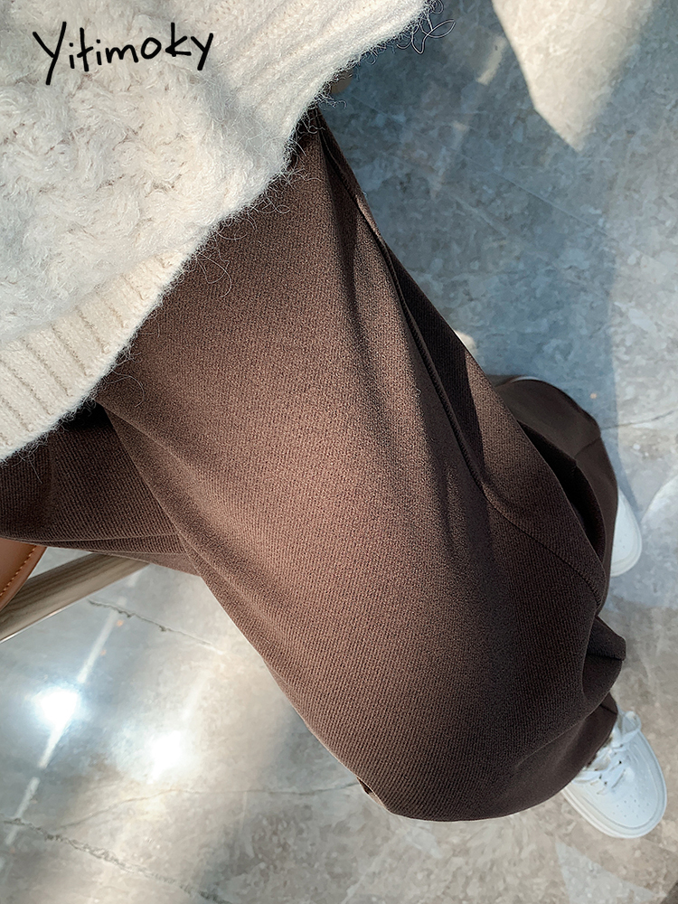 Women's Pants Capris Yitimoky Woolen Pants for Women Office Lady High Waist Clothes Work Black Coffee Full Length Trousers Korean Fashion Bottoms