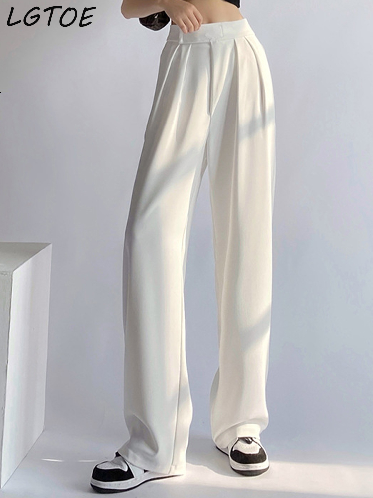 Women's Pants Capris Casual High Waist Wide Leg Pants Women Loose Floor-Length Oversized Trousers Spring Summer Korean White Suit Pants 230306