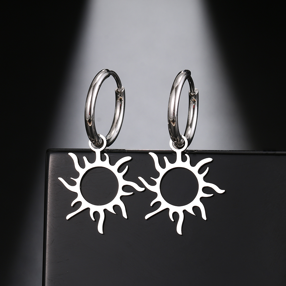Stainless Steel Earrings New Sun Totem Plated Hoops Trend Charm Earring For Women Jewelry Party Best Gifts