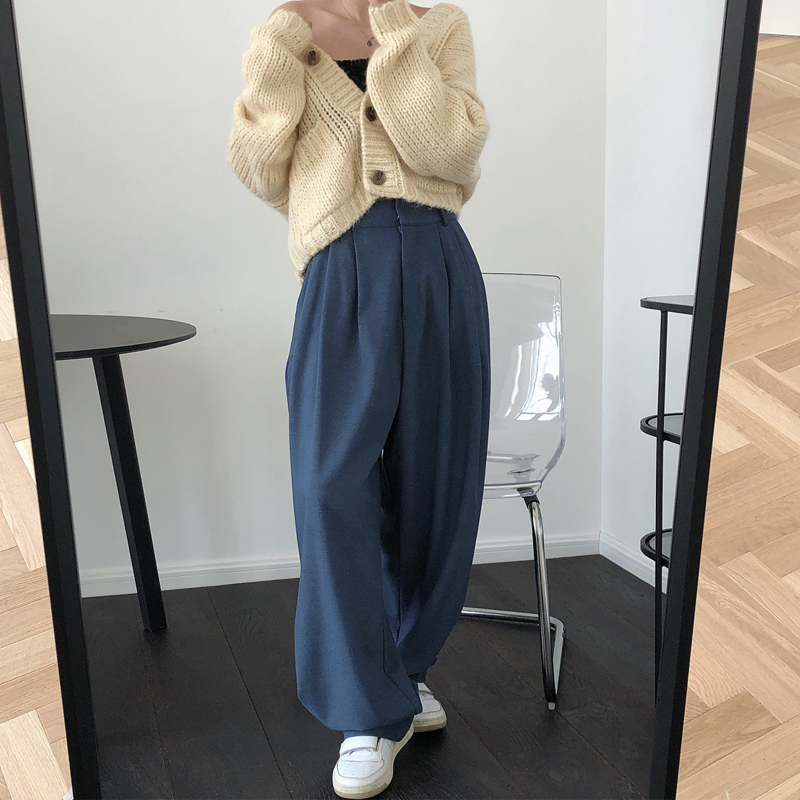 Women's Pants Capris Spring and Autumn Women's Casual Solid Color High Waist Loose Wide Leg Pants 230306