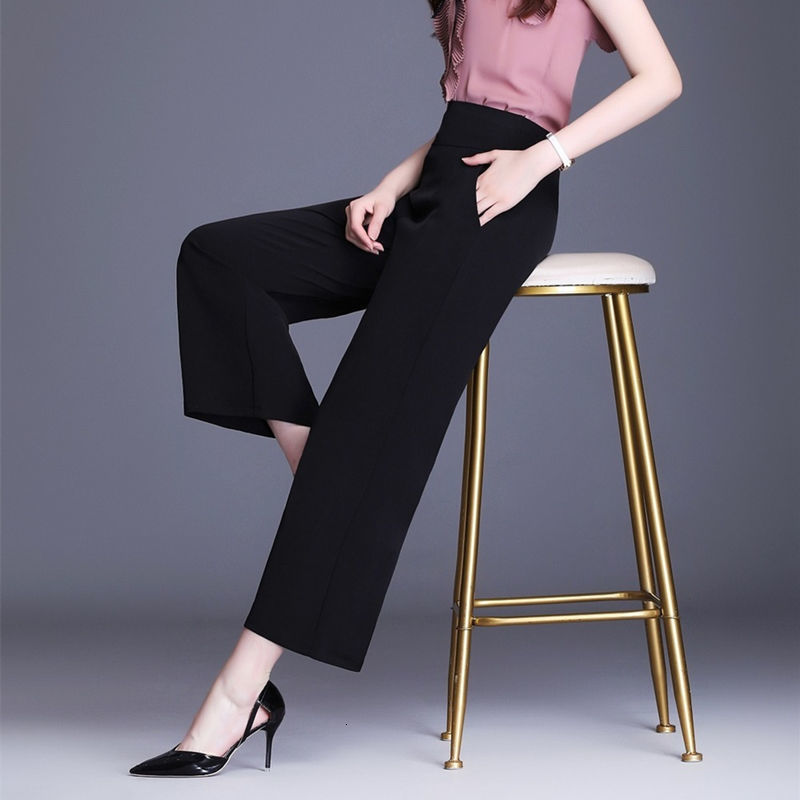 Women's Pants Capris Office Lady All Season All-match Woman Wide Leg Pants Oversize 6XL High Waist Elastic Solid Korean Fashion Straight Trousers