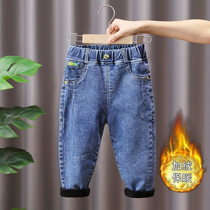 Jeans Autumn Winter Boys Trousers Children's Plush Thick Jeans Children's Casual Pants Fashion Baby Pants 230406