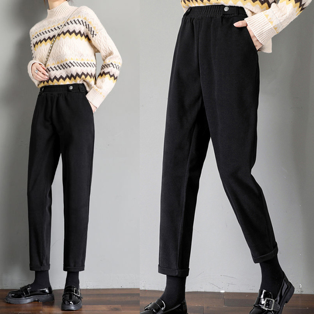 Women's Pants Capris Women Woolen Pants Autumn Winter Casual Solid Elastic Waist Harem pants full length Trousers S-XXL 230306