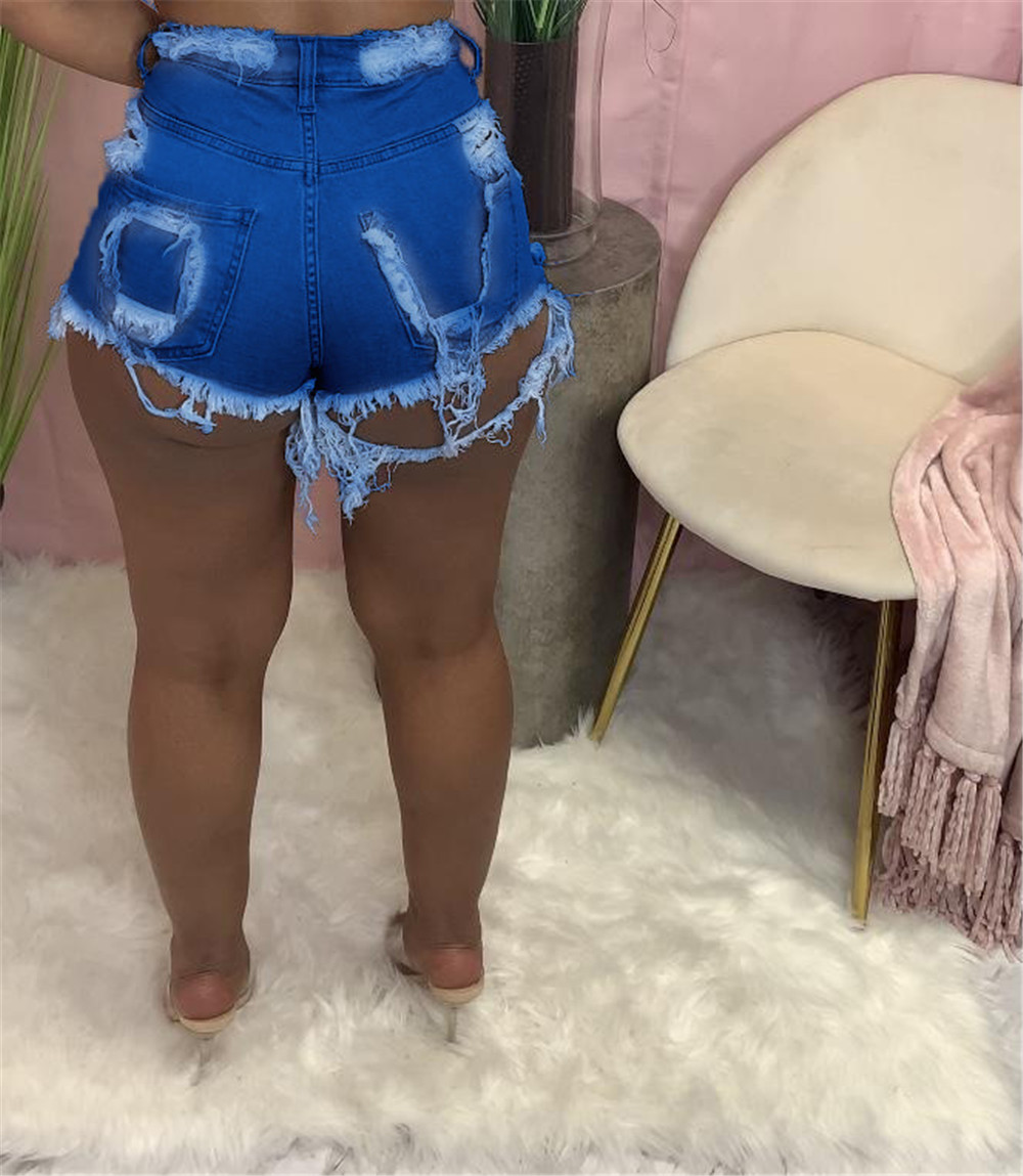Designer Wholesale Women Denim Shorts Summer Casual High Waist Pocket Short PantsTassel Hole Ripped jeans Sexy High Street Wear 9395