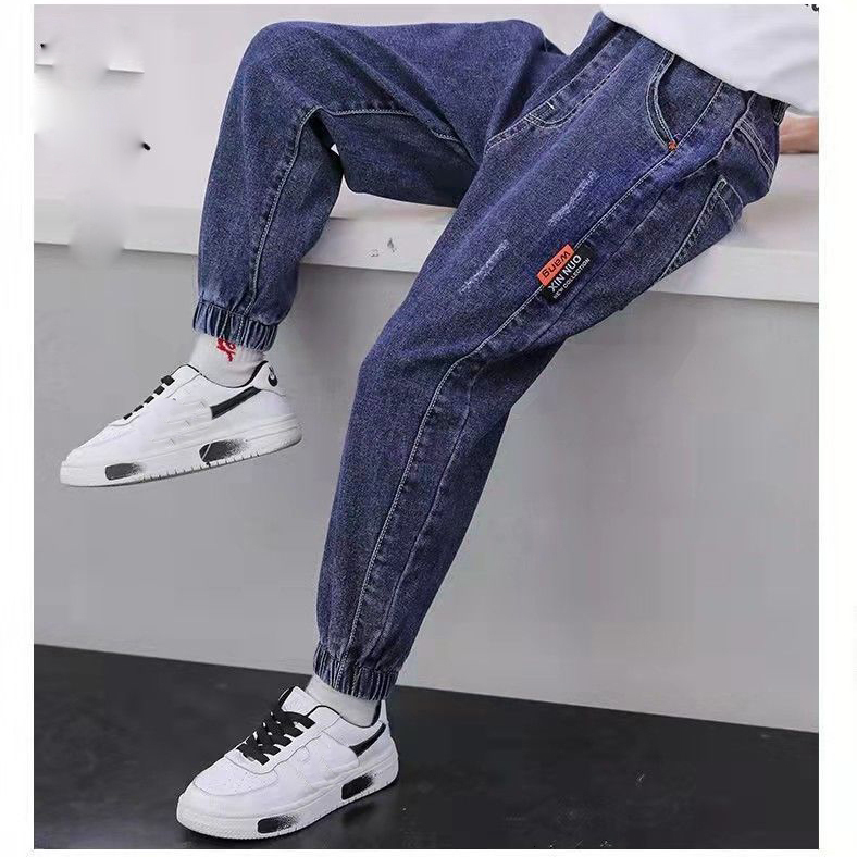 Jeans Boys Denim Jeans Baby Stretch Trousers Spring Autumn Bunched Foot Kids Casual Pants 230306