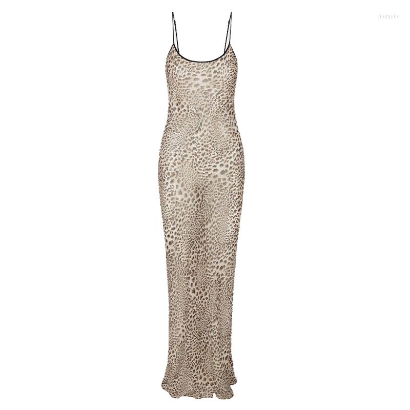 Casual Dresses Silk Leopard Print Slip Mini Dress Sexy Slim Backless Classic Vintage Long Women's Streetwear Music Festival Party