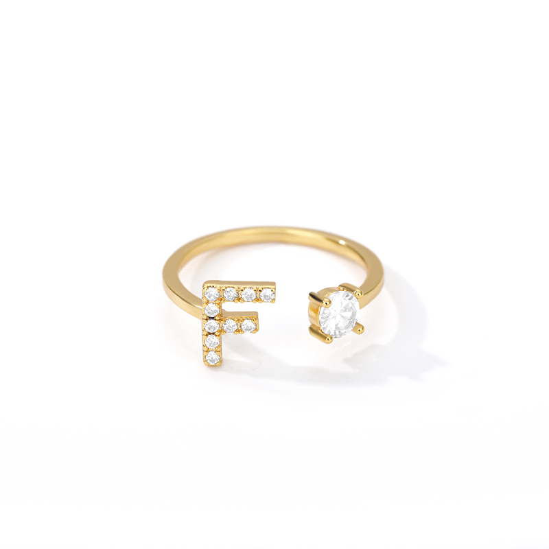 Zircon Initial A-Z Letter Rings For Women Gold Stainless Steel Adjustable Opening Ring Name Alphabet Female Wedding Jewelry Gift