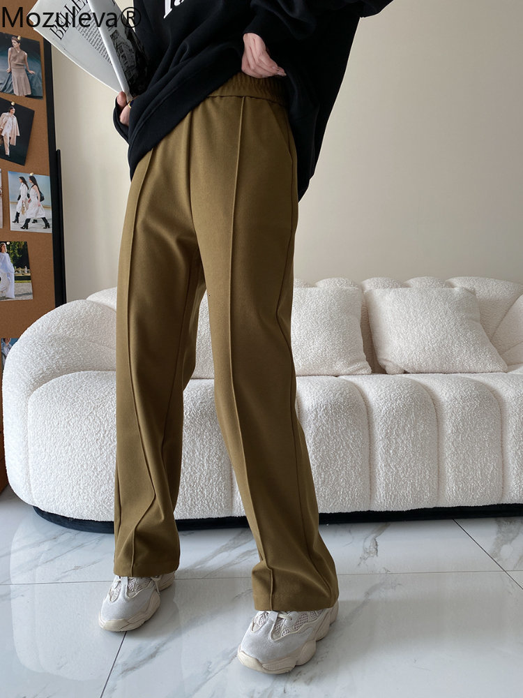 Women's Pants Capris Mozuleva Women Winter Woolen Pants Autumn High Waist Straight Long Pants Female Streetwear Trouser Full Length Wide Leg Trou