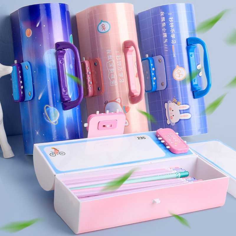 Pencil Bags Trousse Scolaire Portable Creative Pencil Case Multifunction With Password Lock Large Capacity Pencil Case School Stationery J230306