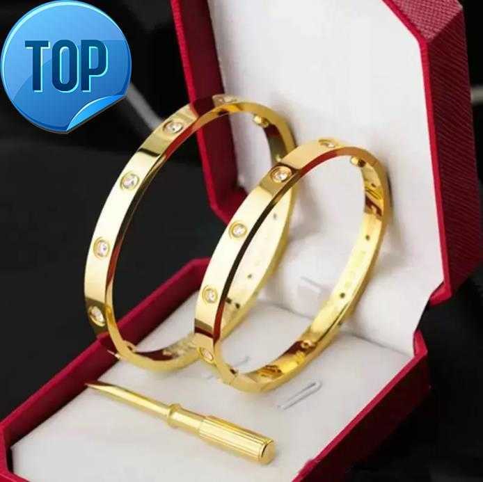 Love Bracelet Designer Bangles Women Men 4CZ Titanium Steel Screw Screwdriver Bracelets Gold Silver Rose Cuff Bracelets Luxury Jewelry with
Love Bracelet Designer Bangles Women Men 4CZ Titanium Steel Screw Screwdriver Bracelets Gold Silver Rose Cuff Bracelets Luxury Jewelry with